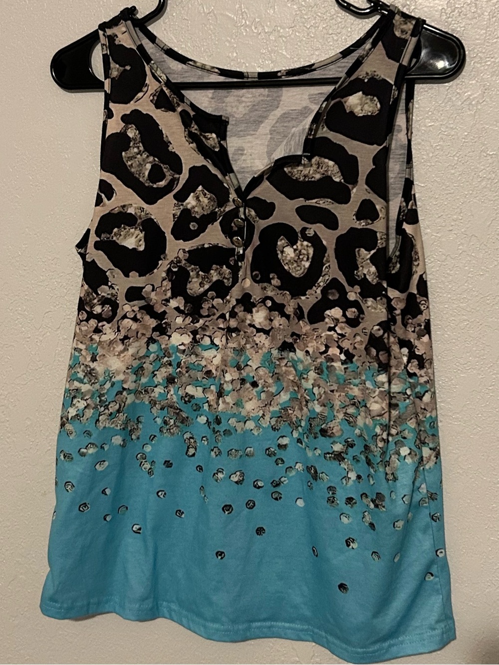 Sleeveless Animal Print and Aqua Ombre Tank Top